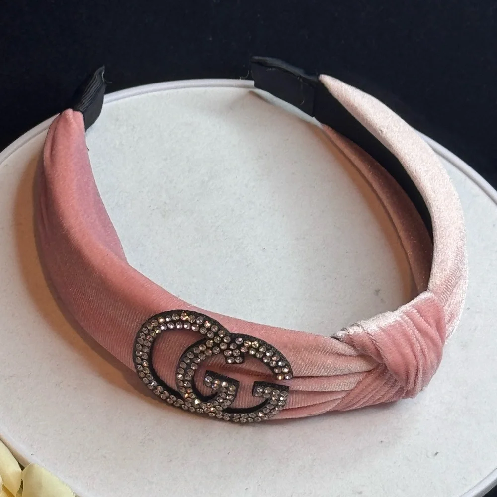 Pink Velvet Rhinestone Headband - Picture 4 of 11